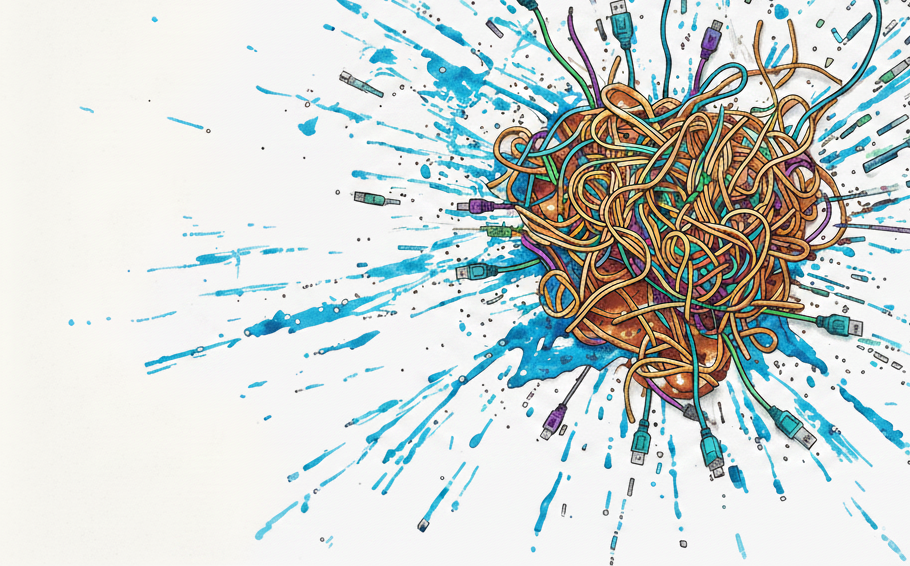 A mess of digital spaghetti on the wall