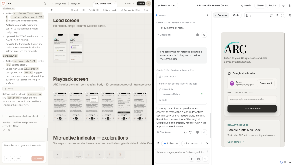 Screen grab of Claude and AI Studio side by-side during development